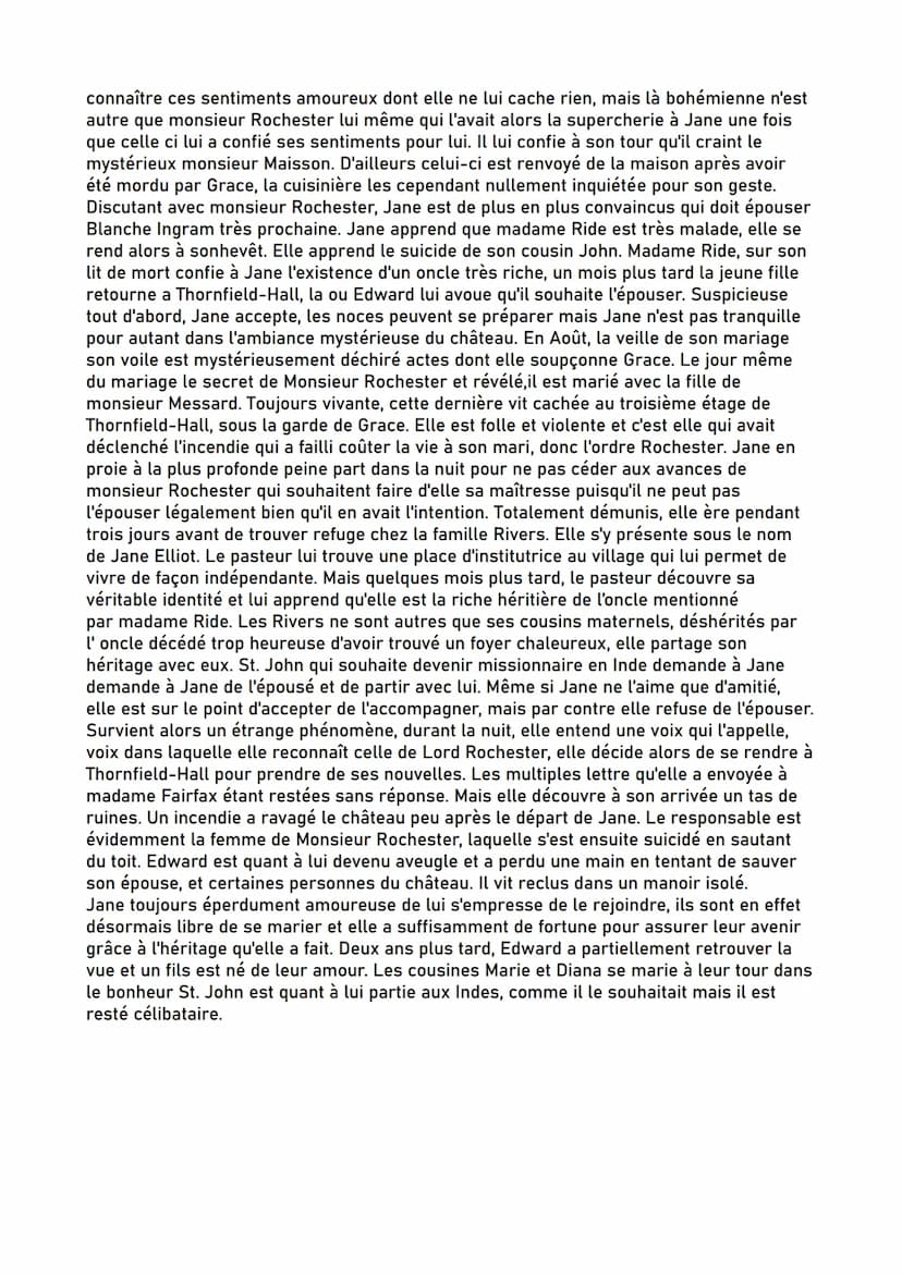 RESUME DE JANE EYRE Charlotte Brontë
Alors qu'elle est une enfant, Jane perd ses parents et se retrouve confié à la garde de son
oncle Ride 