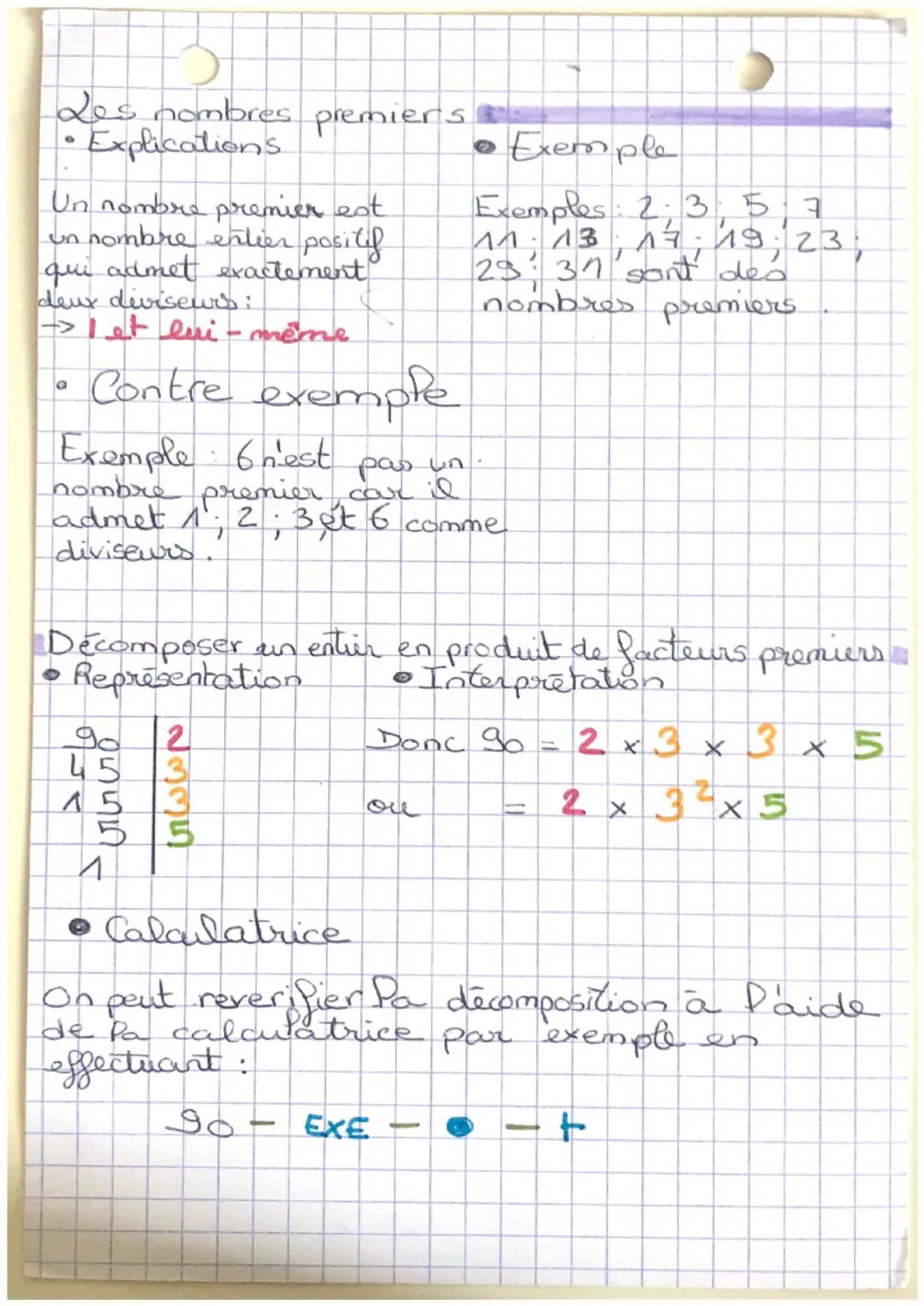 Les nombres premiers
•Explications
Un nombre premier est
un nombre entier
positif
qui admet exactement
deux diviseurs :
→> Let lui-même
O
Co
