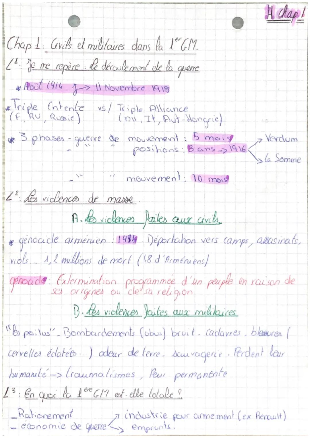 Chap 1 Cvils et militaires dans la 1" GM.
[². Je me repère de déroulement de la
* Pout 1914 g 11 Novembre 1918
*Triple Entente vs / Triple A