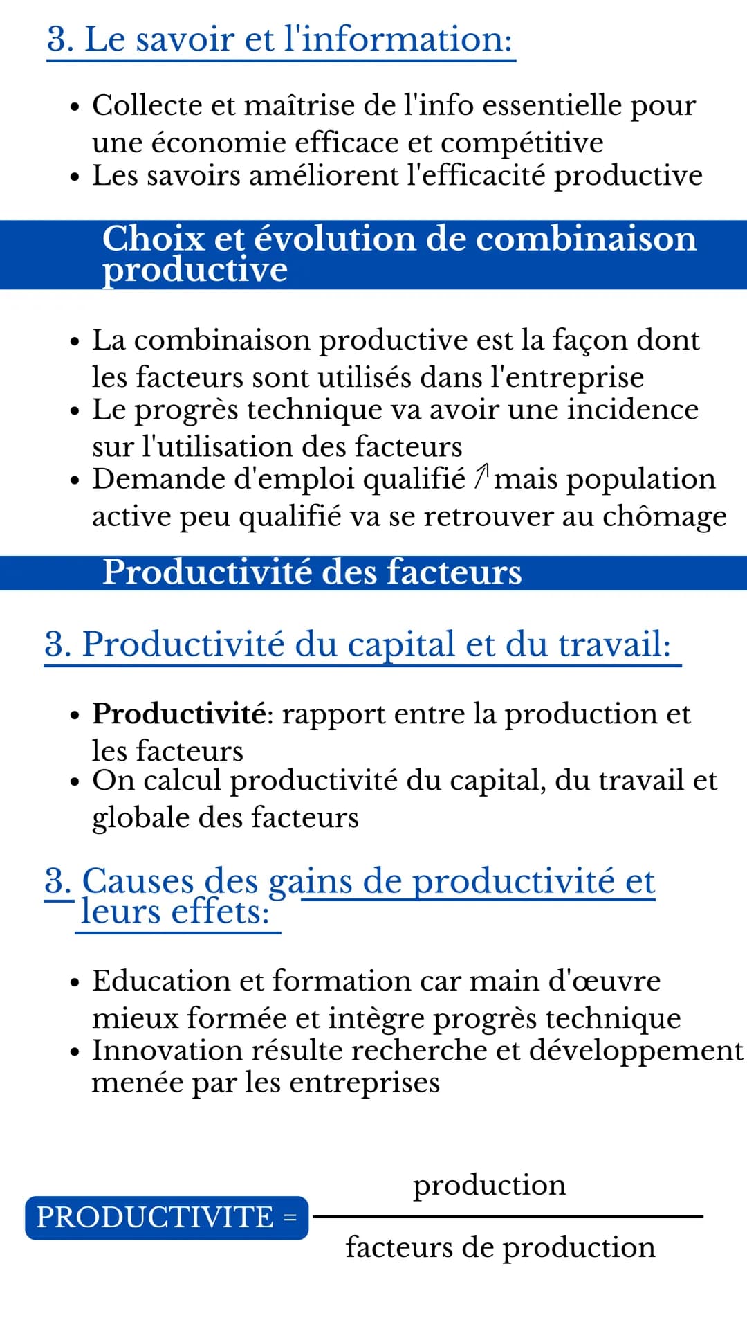 ECONOMIE THEME 2
CHAP 1: de production et l'évolution
La combinaison des facteurs
des technologies
1. Facteur travail:
• Représenté par les 