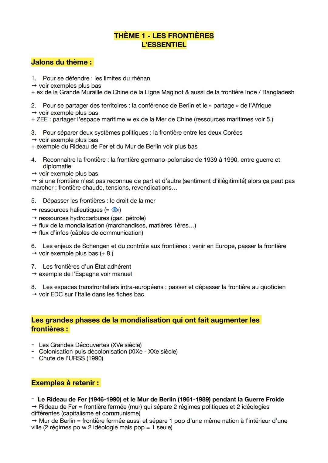 THÈME 1 - LES FRONTIÈRES
L'ESSENTIEL
Jalons du thème :
1. Pour se défendre les limites du rhénan
→ voir exemples plus bas
+ ex de la Grande 