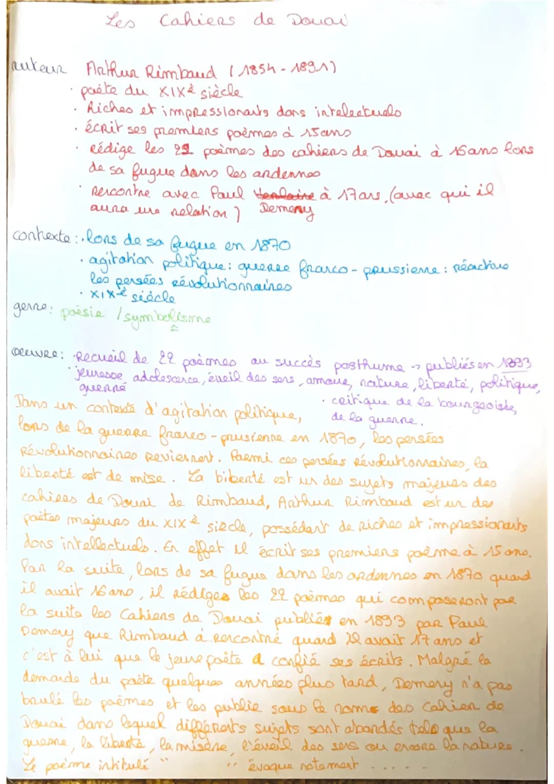 Fiche introduction les cahiers de douai arthur rimbaud