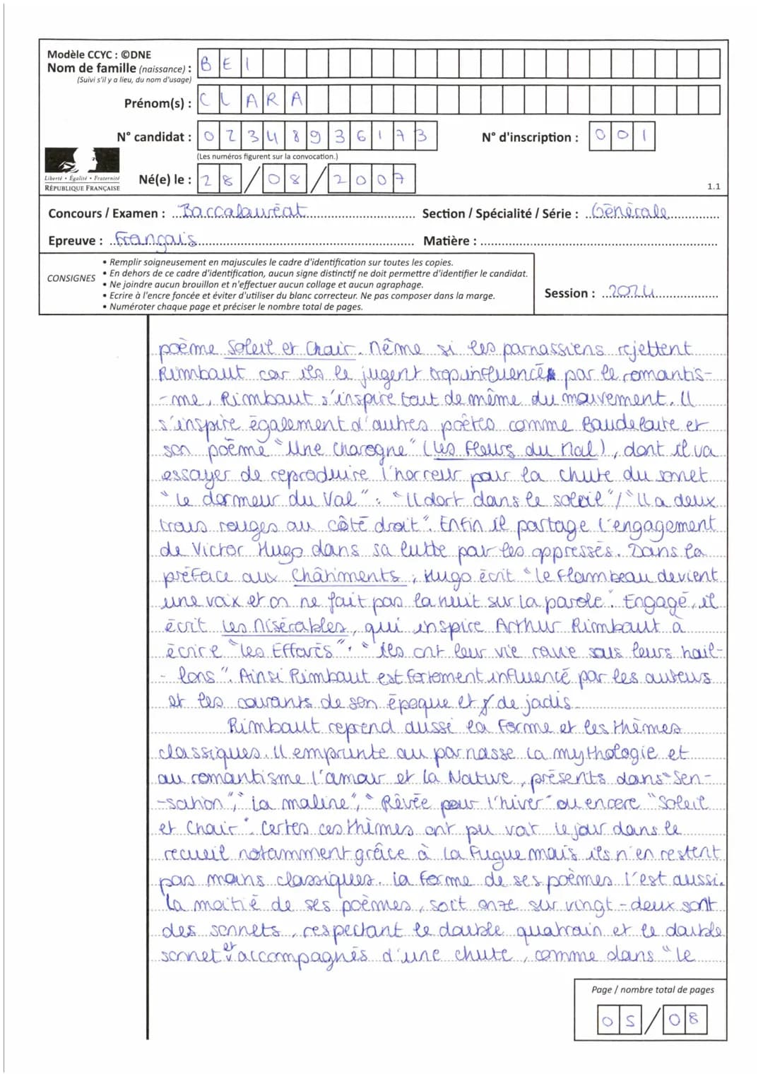 REPUBLIQUE FRANÇAISE
Série
Session
Epreuve
Sujet
MINISTÈRE
DE L'EDUCATION
NATIONALE
COPIE
ÉPREUVES ANTICIPÉES DU
BACCALAURÉAT
Epreuve
Baccal