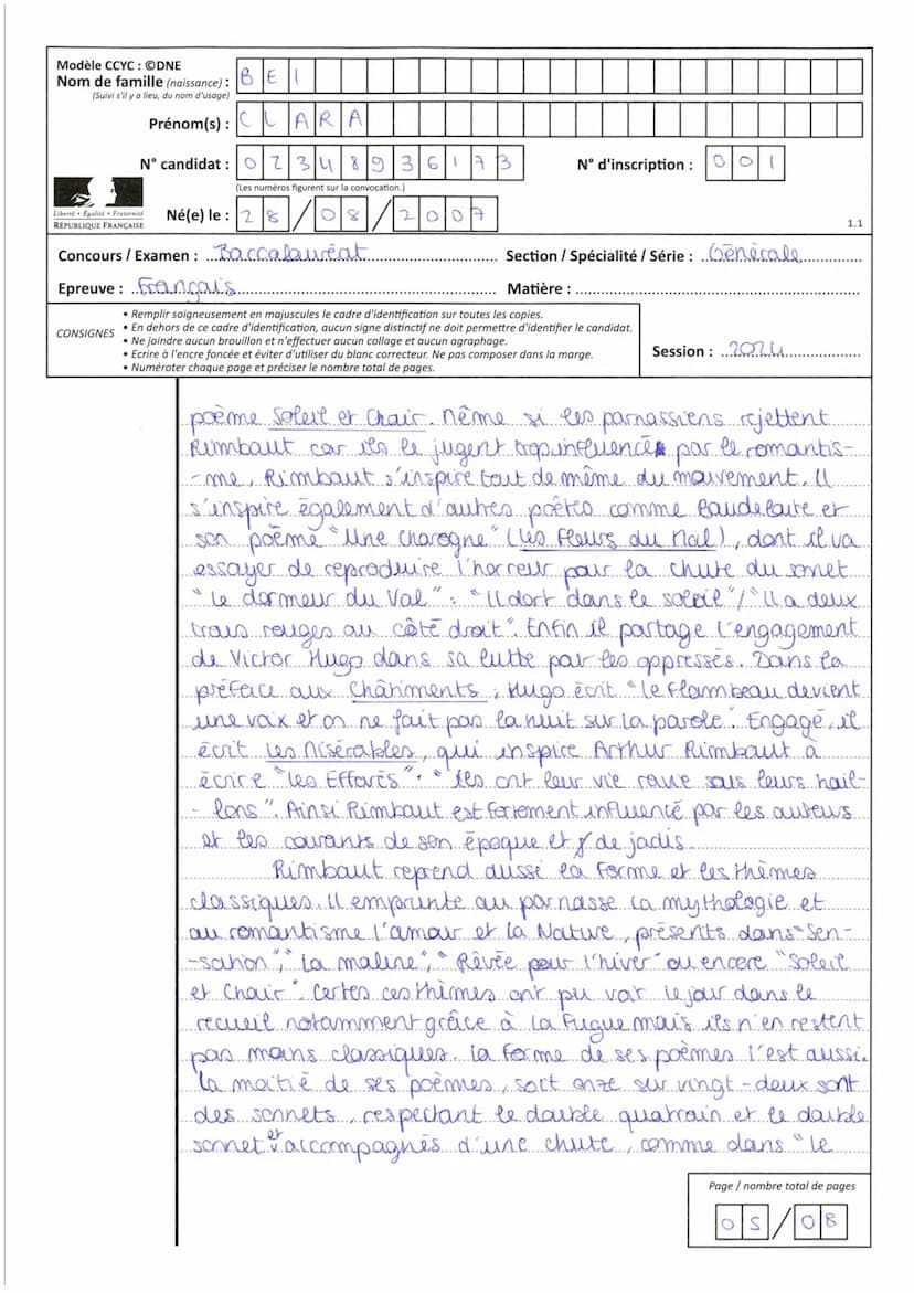 REPUBLIQUE FRANÇAISE
Série
Session
Epreuve
Sujet
MINISTÈRE
DE L'EDUCATION
NATIONALE
COPIE
ÉPREUVES ANTICIPÉES DU
BACCALAURÉAT
Epreuve
Baccal