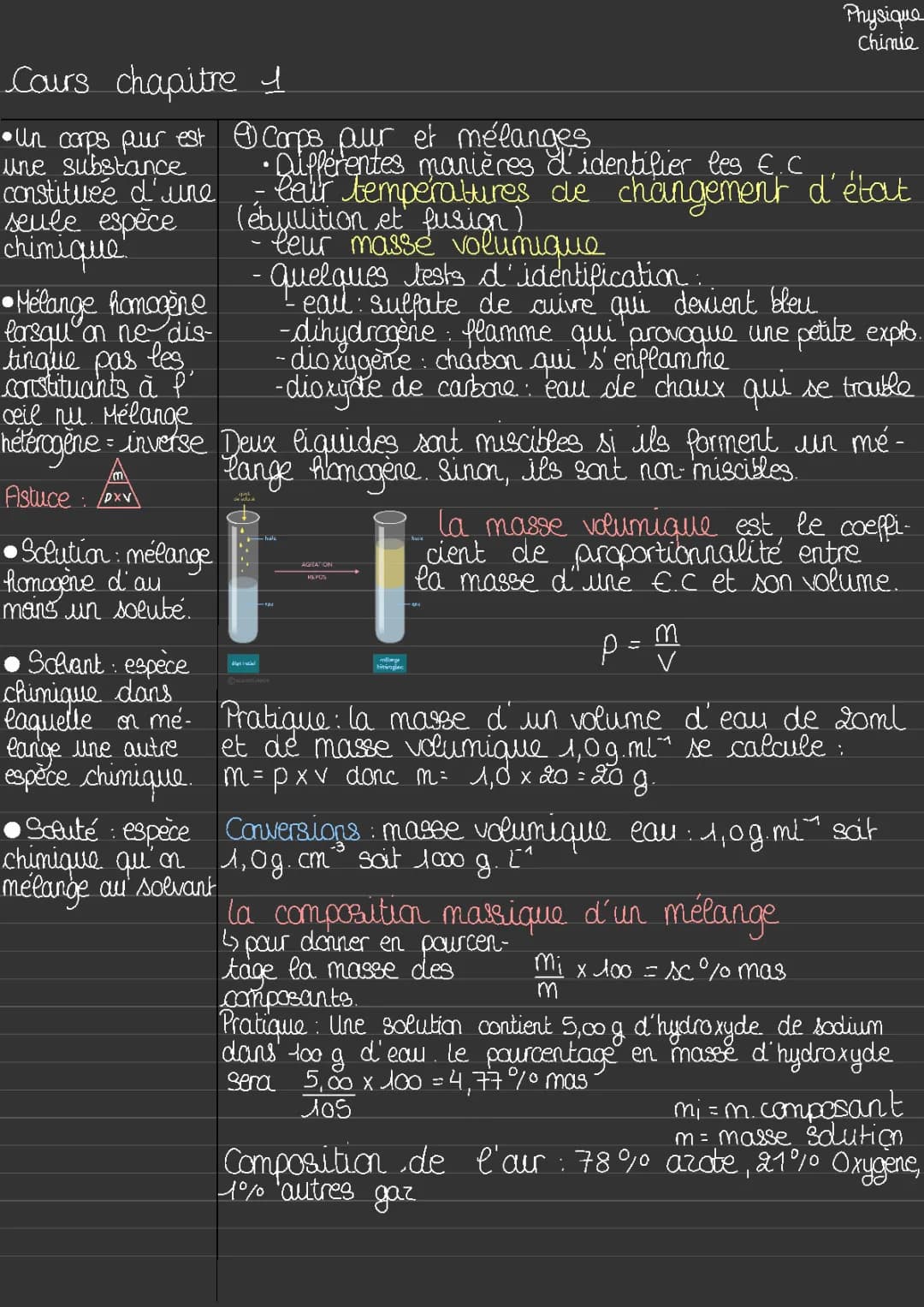 Cours et exercices sur les mélanges en Physique-Chimie Seconde