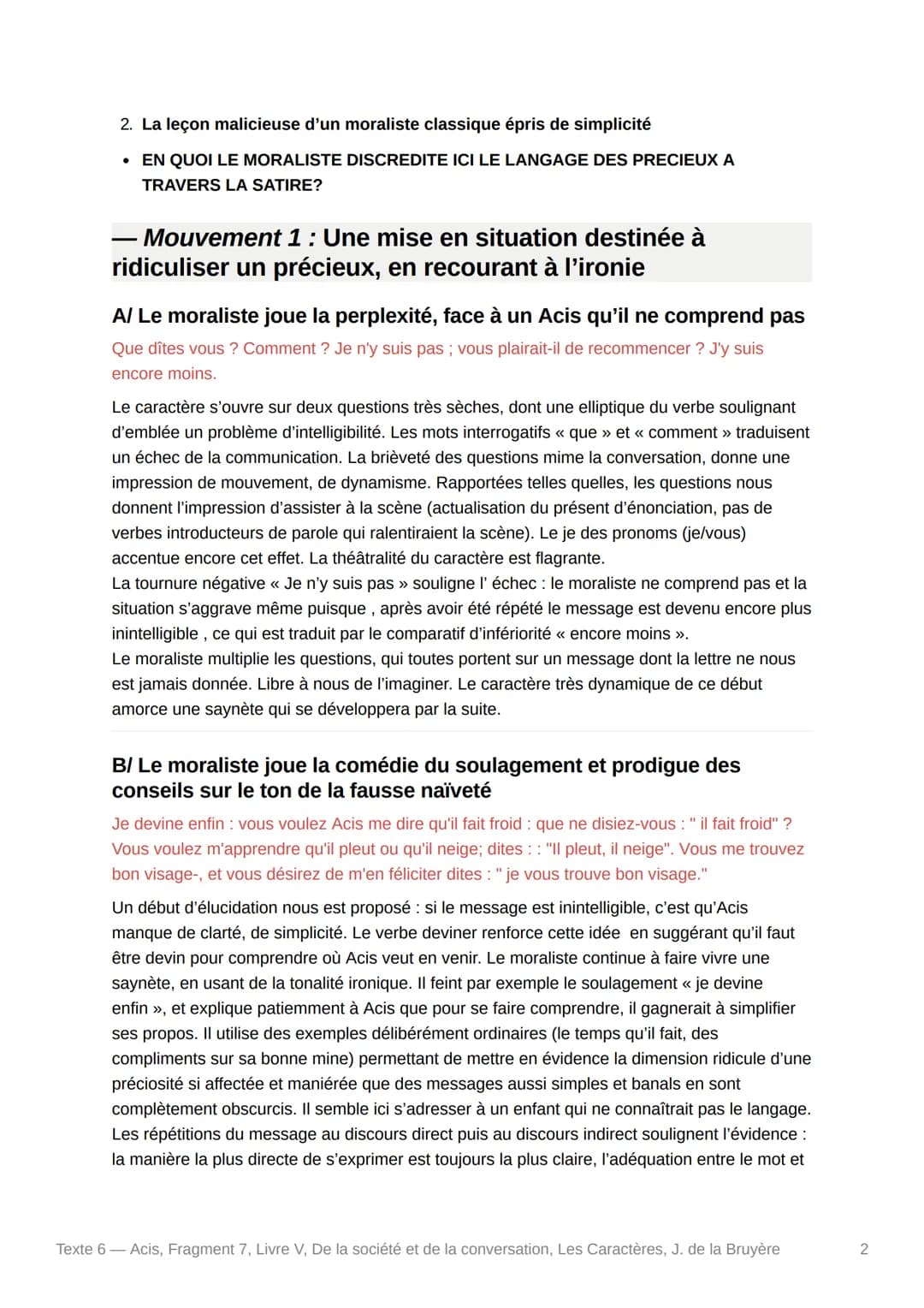 Texte 6 Acis, Fragment 7, Livre
V, De la société et de la
conversation, Les Caractères, J. de
la Bruyère
Texte :
Que dîtes vous ? Comment ? 