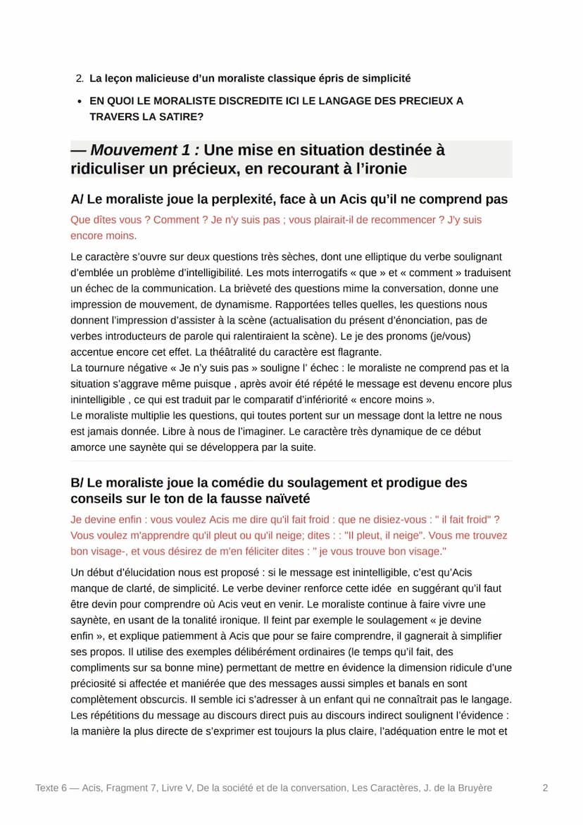 Texte 6 Acis, Fragment 7, Livre
V, De la société et de la
conversation, Les Caractères, J. de
la Bruyère
Texte :
Que dîtes vous ? Comment ? 