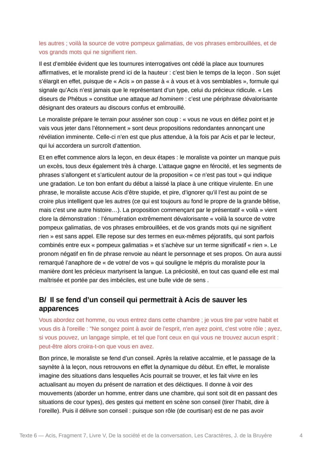 Texte 6 Acis, Fragment 7, Livre
V, De la société et de la
conversation, Les Caractères, J. de
la Bruyère
Texte :
Que dîtes vous ? Comment ? 
