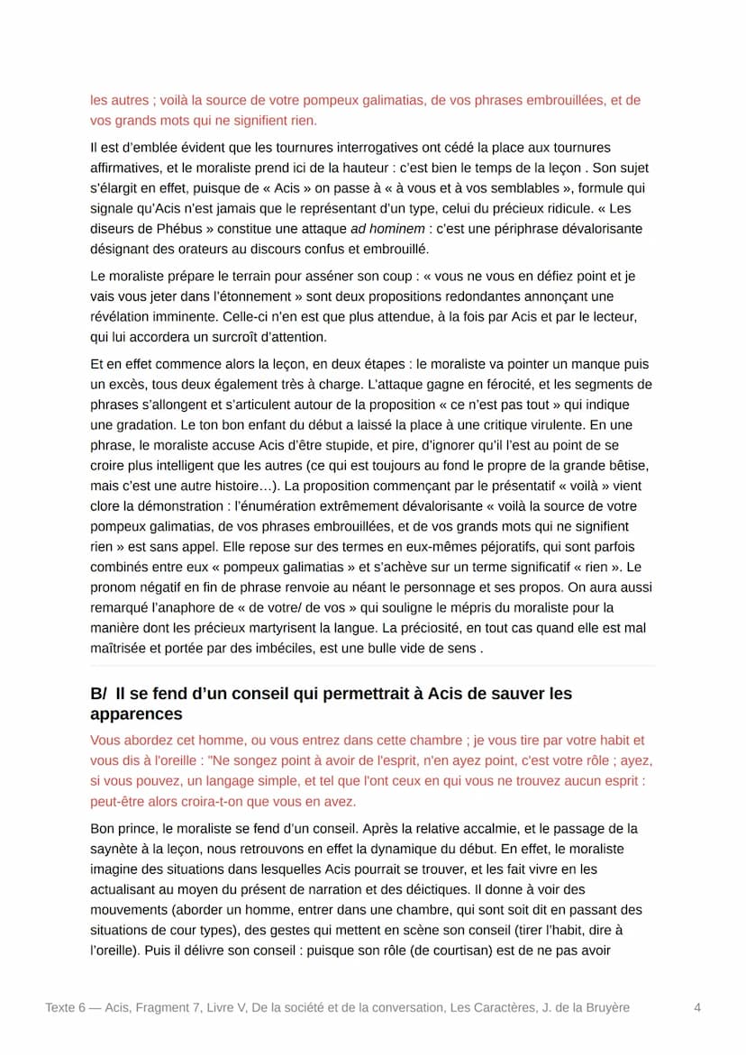 Texte 6 Acis, Fragment 7, Livre
V, De la société et de la
conversation, Les Caractères, J. de
la Bruyère
Texte :
Que dîtes vous ? Comment ? 