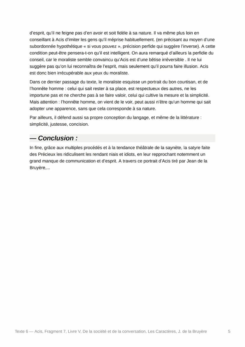 Texte 6 Acis, Fragment 7, Livre
V, De la société et de la
conversation, Les Caractères, J. de
la Bruyère
Texte :
Que dîtes vous ? Comment ? 