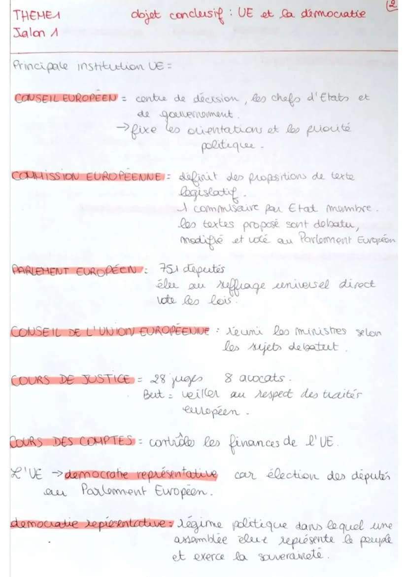 THEME 1
Jalon 1
objet conclusif: L'UE et la democratie
Integration européenne: lorsqu'un Etat accepte volontairement
de transfère une partie