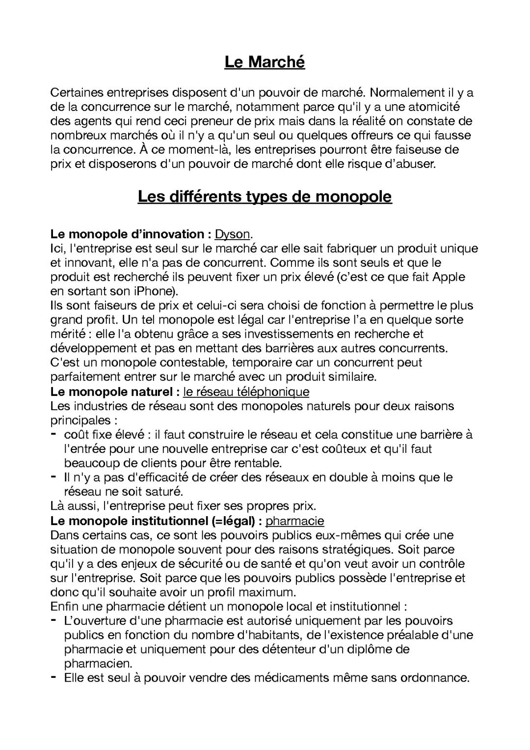 Les types de monopole : naturel, innovation, institutionnel et pharmaceutique