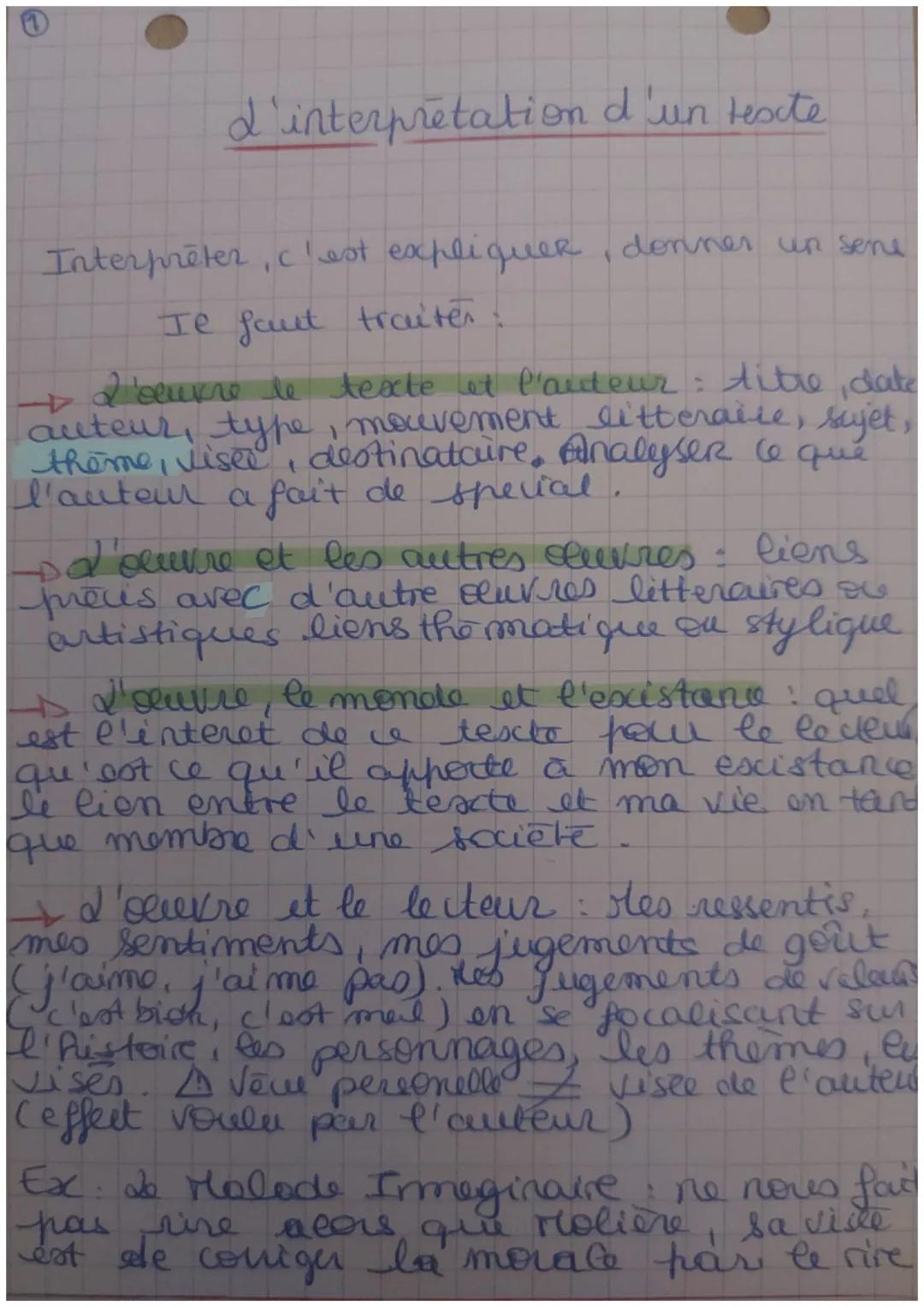 # 1

d'interprétation d'un texte.

Interprèter, c'est expliquer, donner un sene.

Je faut traiter:

→ I'seurre le texte et l'auteur : titre,