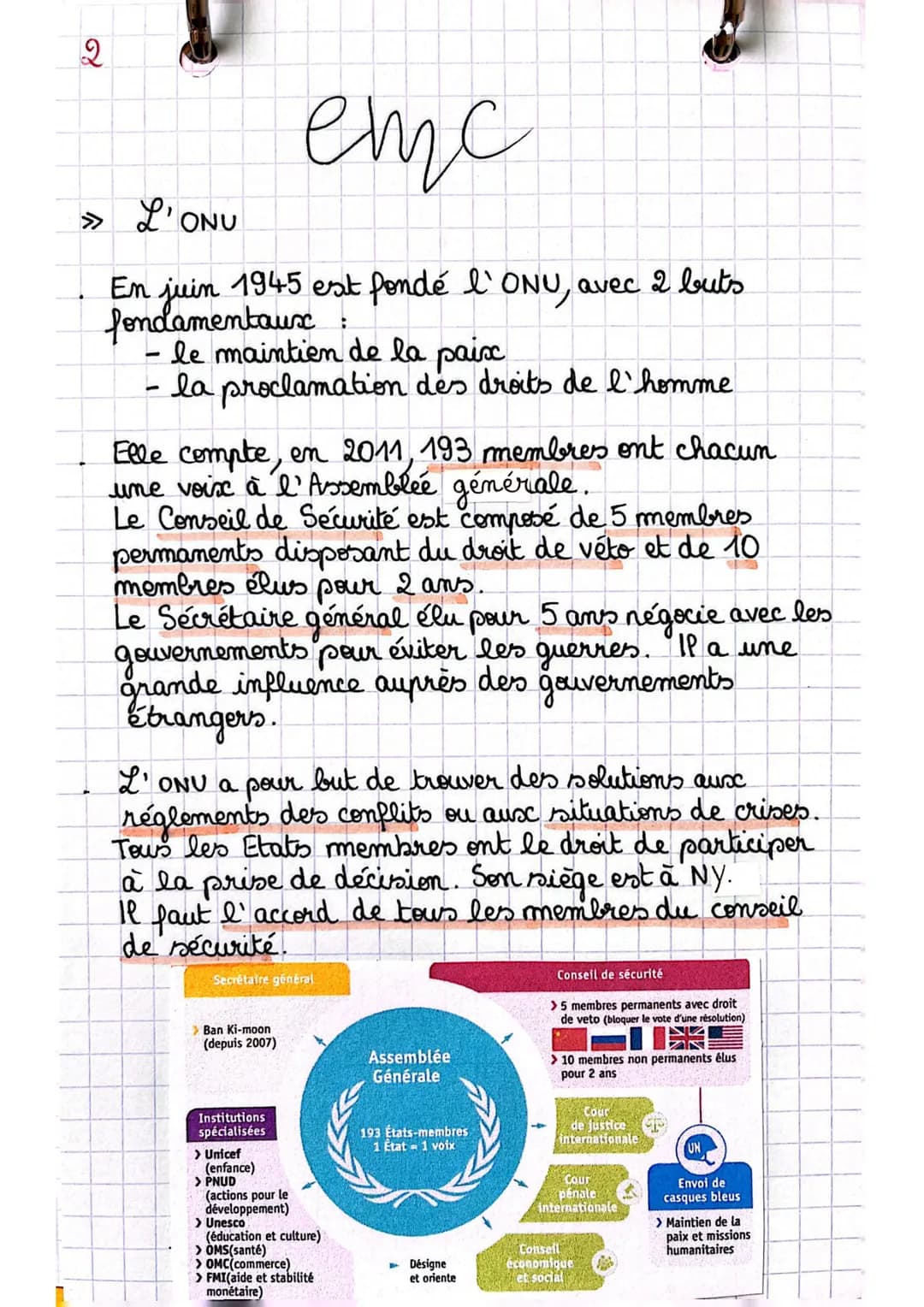 2
етс
L'ONU
En juin 1945 est fondé l'ONU, avec 2 buts
fondamentaux :
le maintien de la paix
- la proclamation des droits de l'homme
-
Elle c