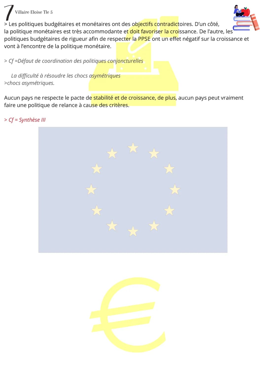 1
Villaire Eloise Tle 5
> Définitions
Péfinitions
Fiche de révision SES
Quelles politiques économiques dans le cadre européen ?
Intégration 