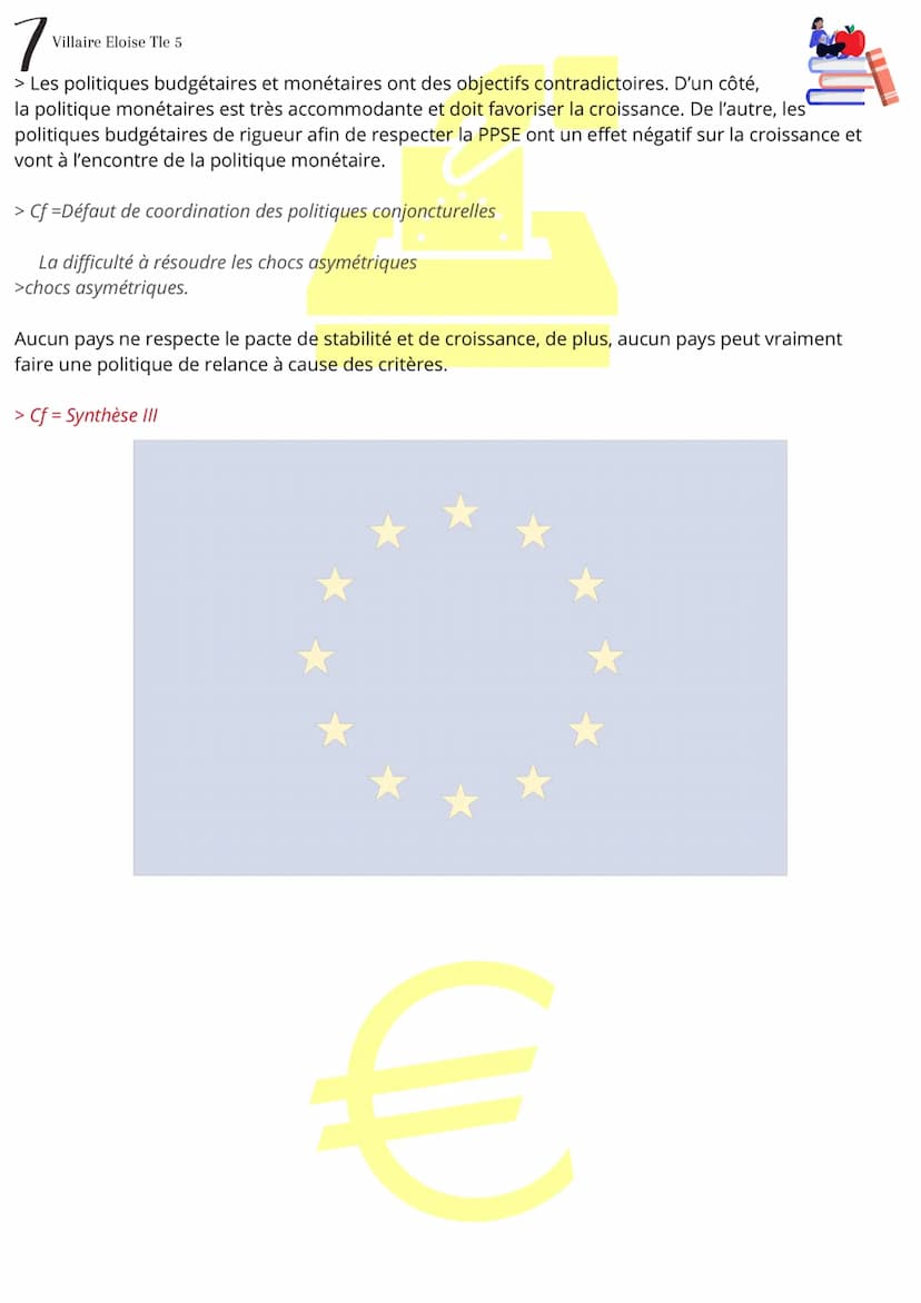 1
Villaire Eloise Tle 5
> Définitions
Péfinitions
Fiche de révision SES
Quelles politiques économiques dans le cadre européen ?
Intégration 
