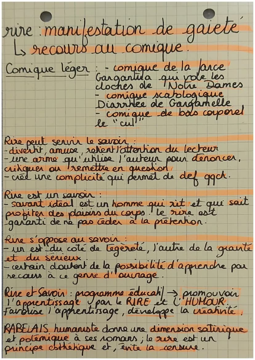 GARGANTUA •
Parcours associé Rire et savoir
dissertation
savoir : connaissance
Rabelais écris des œuvres qui s'emparent de la
savoir et
qui
