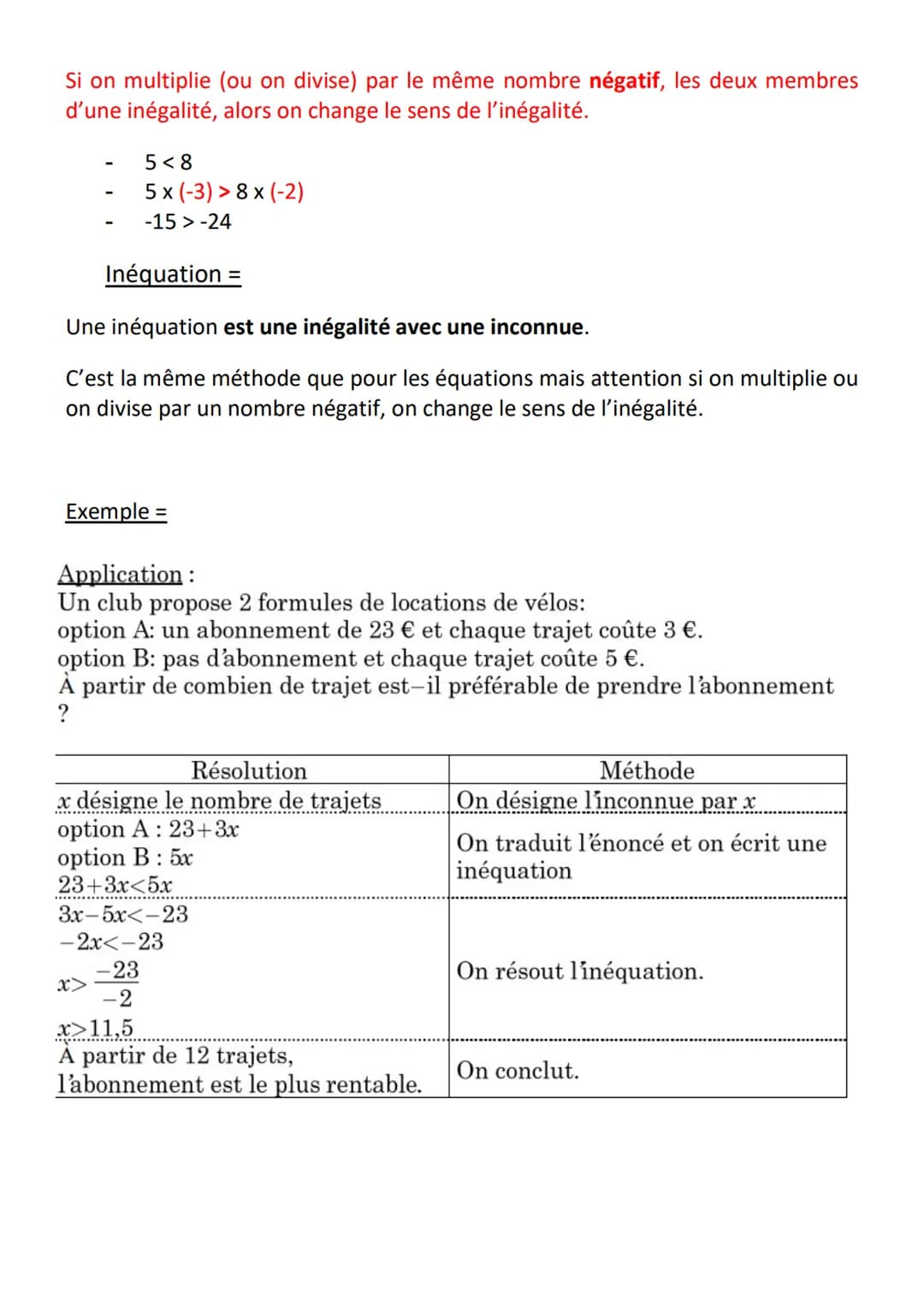 Notion avec une égalité =
INEGALITE ET INEQUATION
< se lit << strictement inférieur >>
> se lit << strictement supérieur >>
se lit « inférie