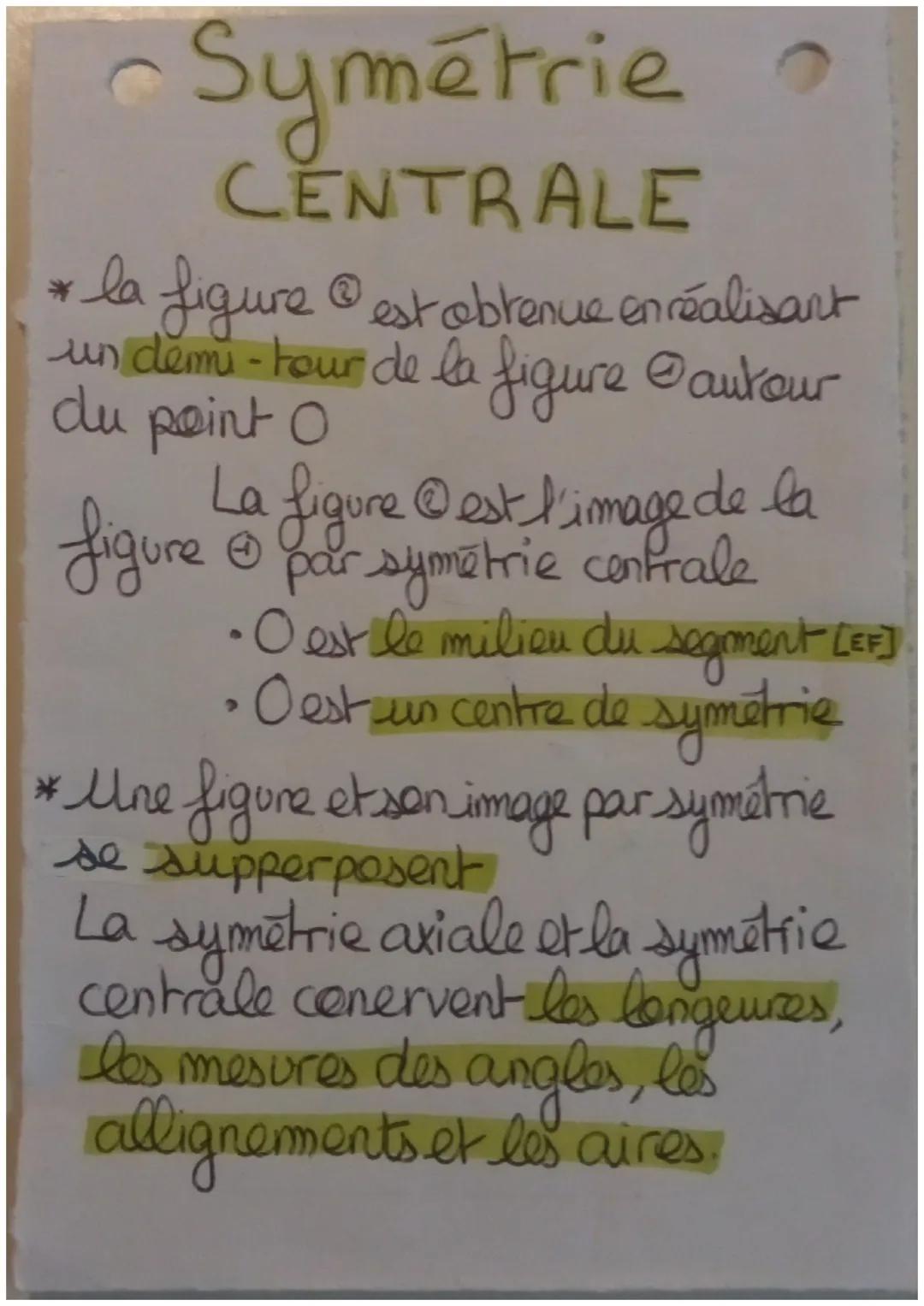 Symétrie
CENTRALE
* la figure Ⓡest obtenue en réalisant
un demi - tour de la figure autour
du point O
La figure est l'image de la
figure @ f