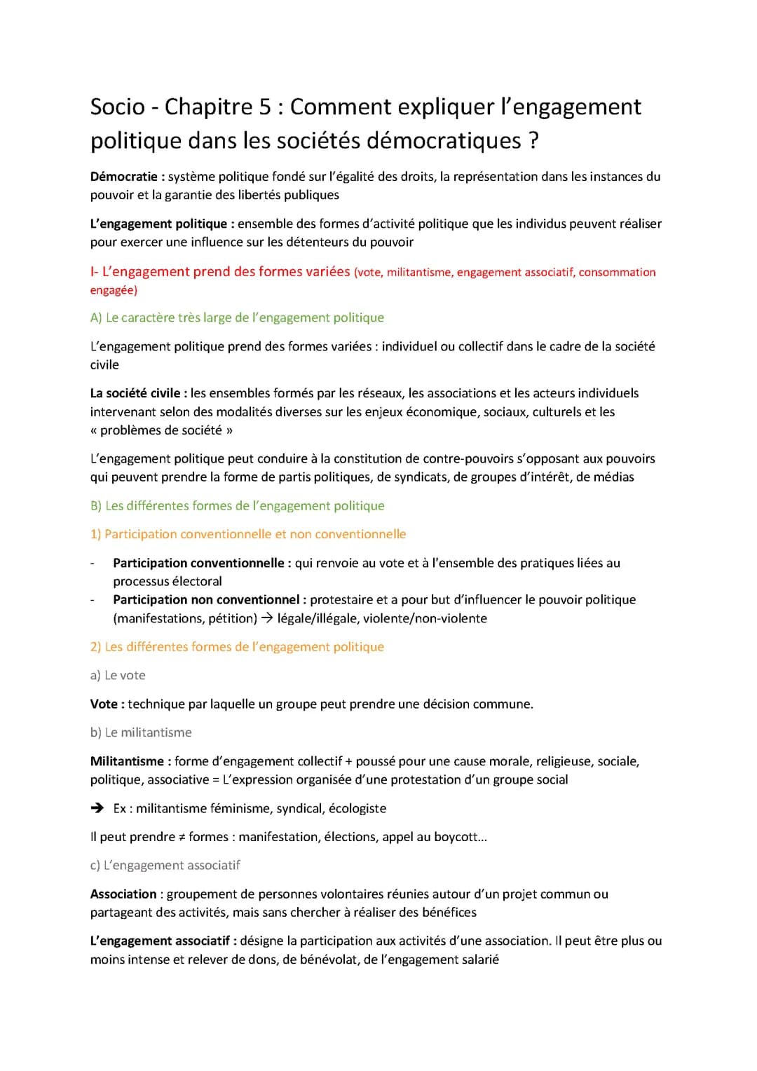 SES Chapitre 5 - Socio : Comment expliquer l’engagement politique dans les sociétés démocratiques ?