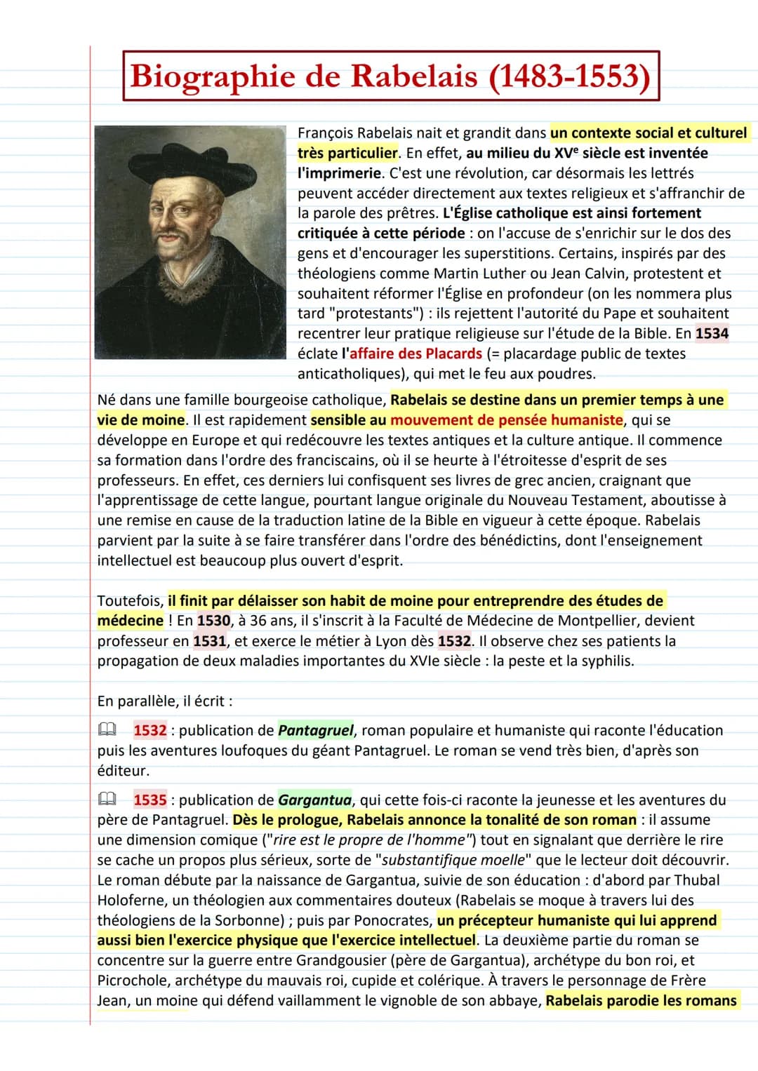 Biographie de Rabelais (1483-1553)
François Rabelais nait et grandit dans un contexte social et culturel
très particulier. En effet, au mili