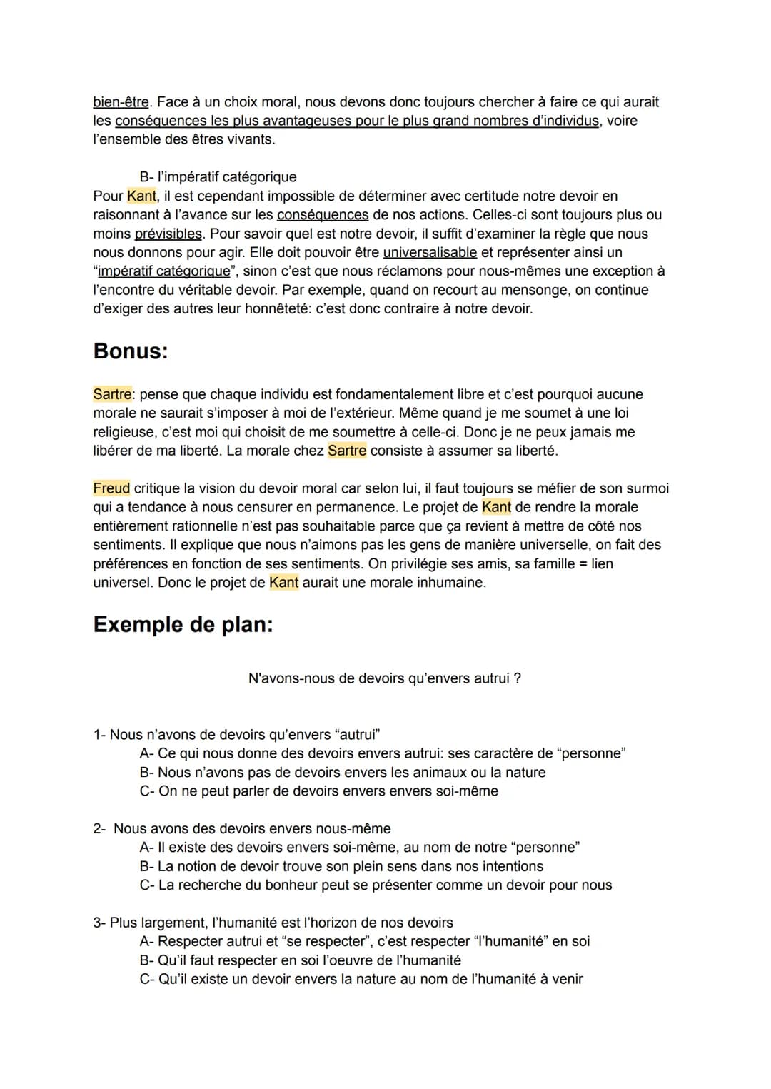 Devoir
nécessité de faire quelque chose issus d'une obligation
renvoie à l'ensemble des règles morales que l'on "doit" respecter
1- Caractèr