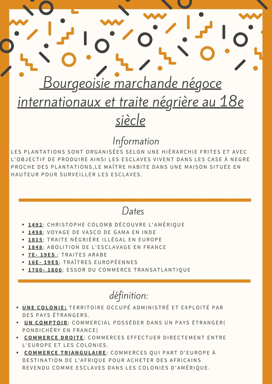 Bourgeoisie marchande négoce
internationaux et traite négrière au 18e
siècle
Information
LES PLANTATIONS SONT ORGANISÉES SELON UNE HIÉRARCHI