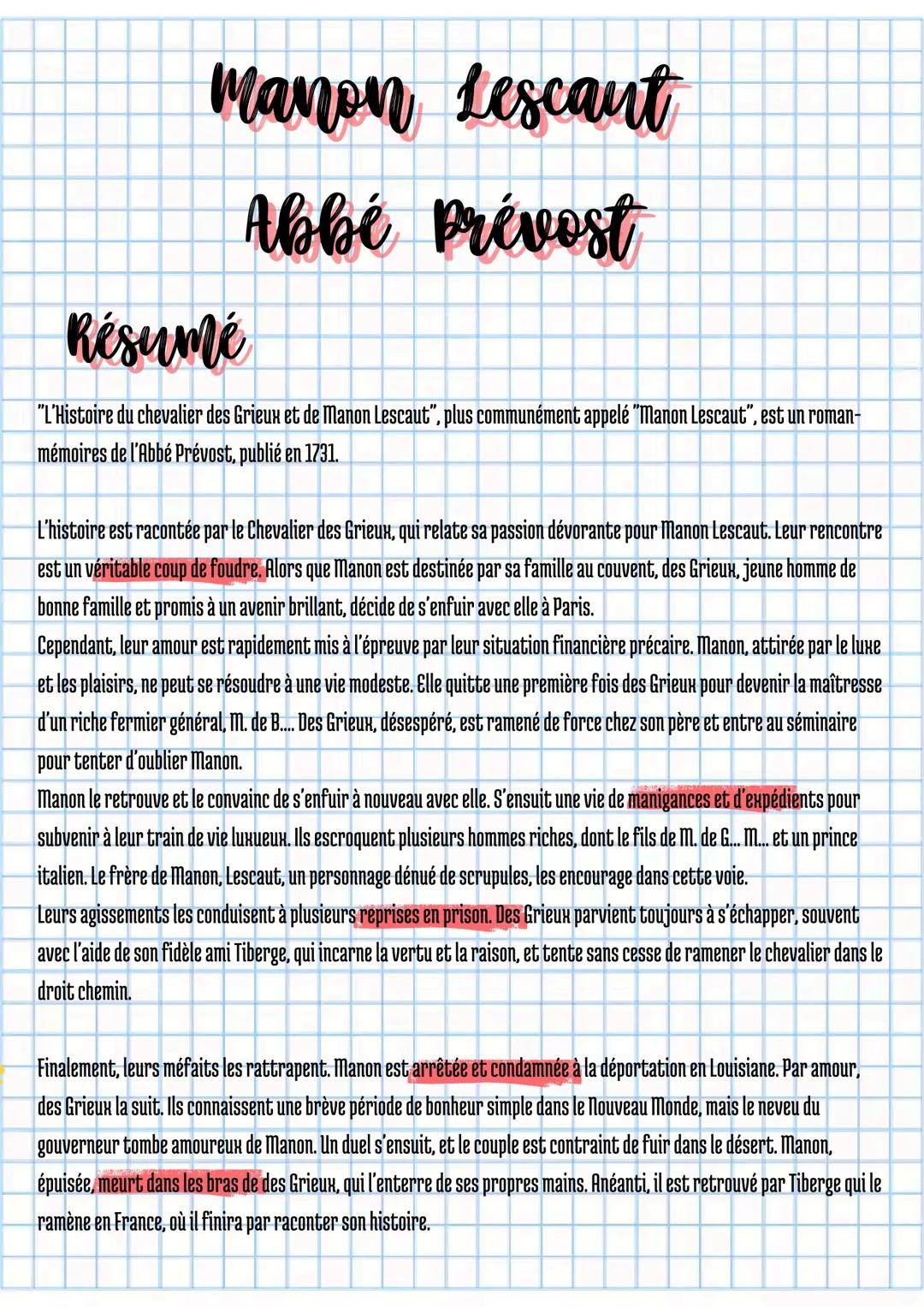 Manon Lescaut : Résumé et Analyse Simplifiée