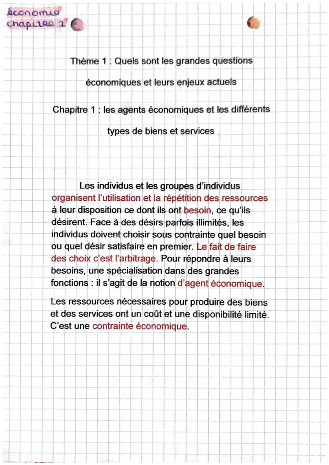 économie
chapitre 1
Thème 1: Quels sont les grandes questions
économiques et leurs enjeux actuels
Chapitre 1: les agents économiques et les 