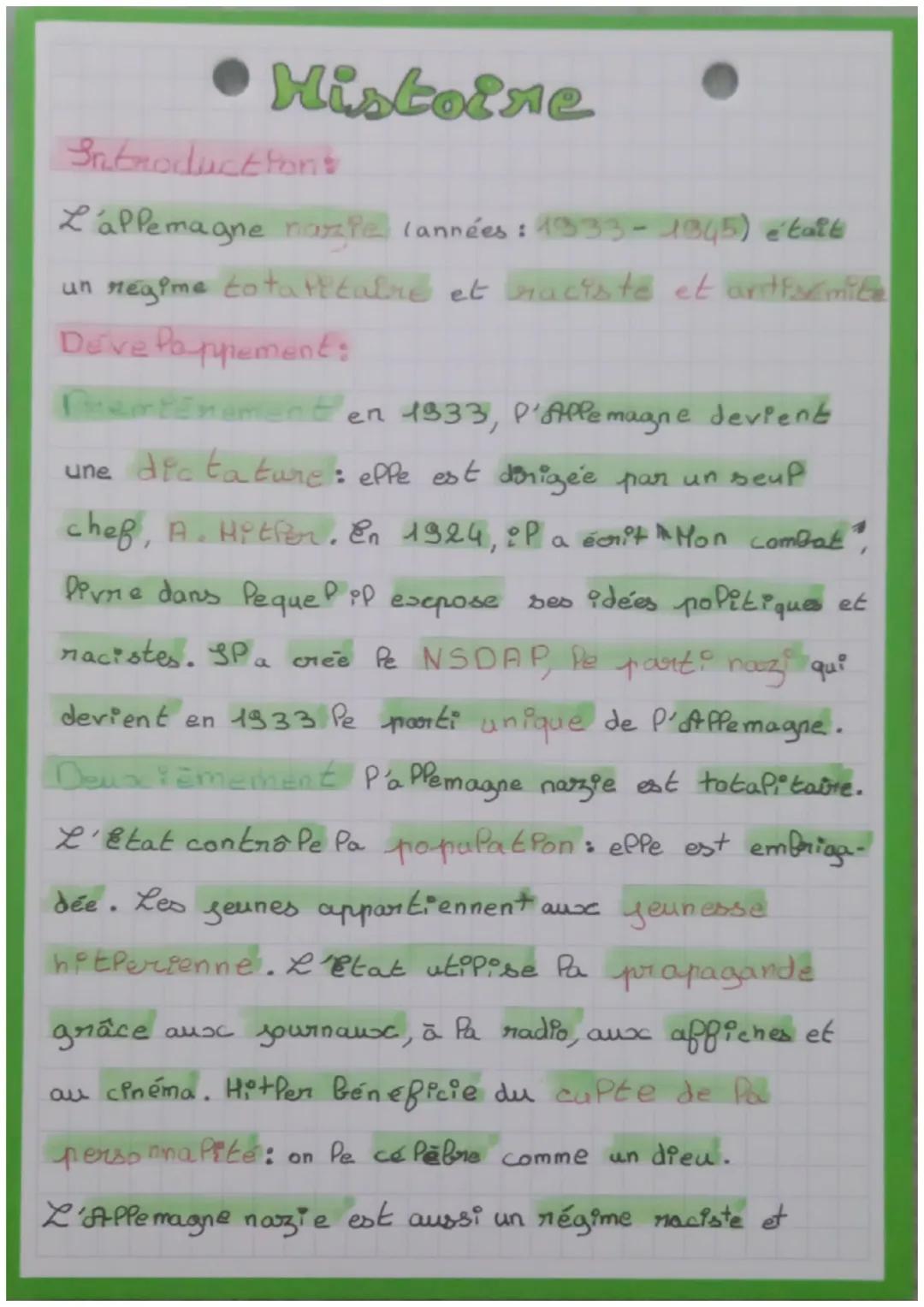 Histoine
Introduction:
L'allemagne nazie (années : 1833-1945) était
un regime totalitaire et raciste et antisémite
DE've Poppement:
Premtene