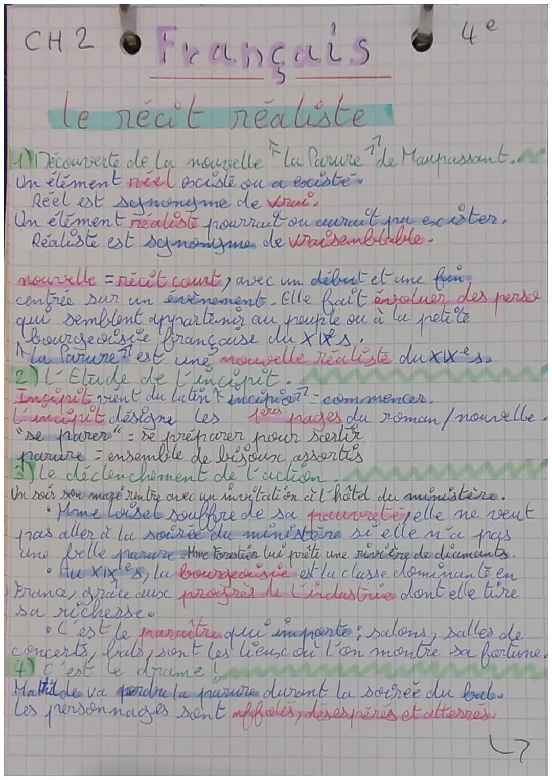 CH 2
Français
le récit realiste
1 Découverte de la nouvelle "Fla Parure "de Manpassant.
un élément réel excusté ou a excisté.
че
Reel est sy