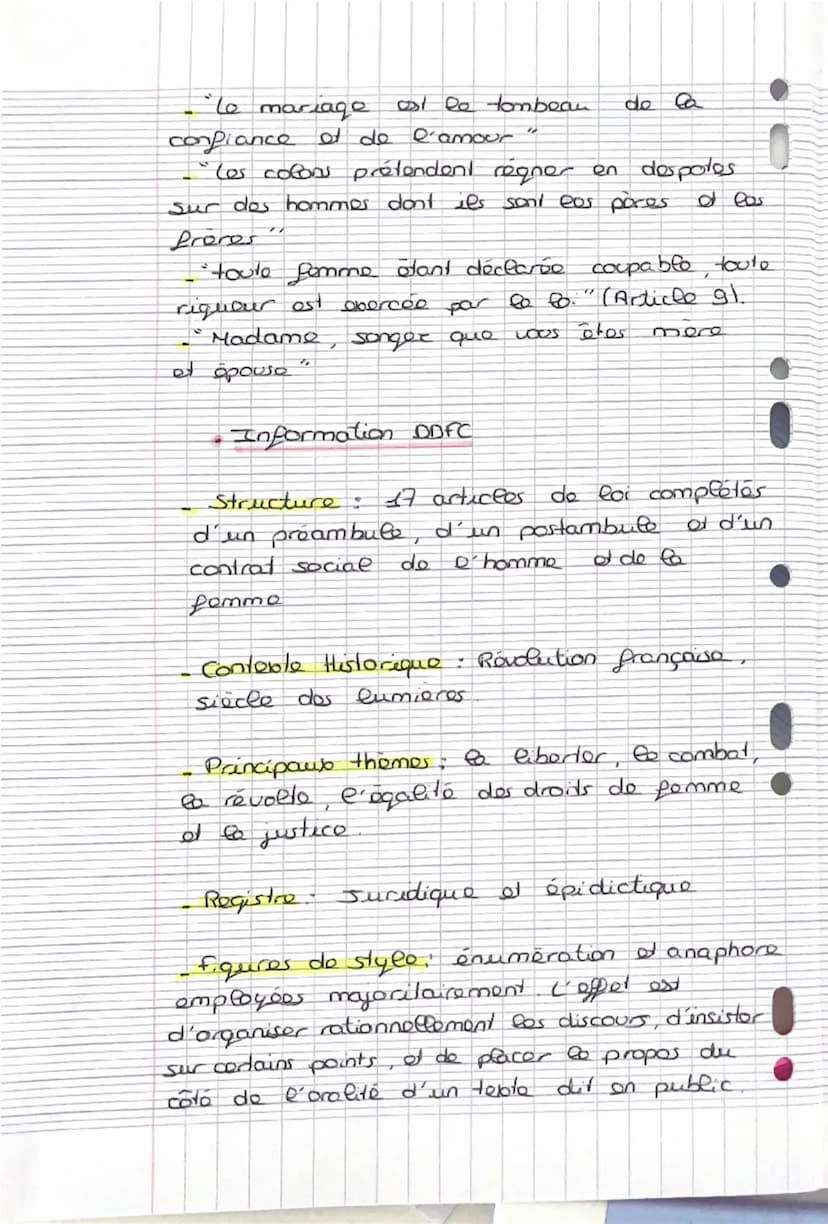 La déclaration de drats do to femme
at de la citoyenne.
Lympe de Gauges
Dissertation:
C'est
ρου ομοί
Introduction:
Los Lumioros
e
au XVIII
S