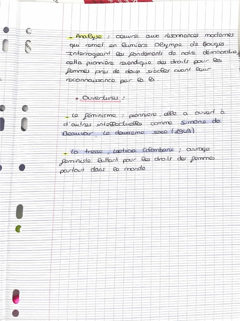 La déclaration de drats do to femme
at de la citoyenne.
Lympe de Gauges
Dissertation:
C'est
ρου ομοί
Introduction:
Los Lumioros
e
au XVIII
S