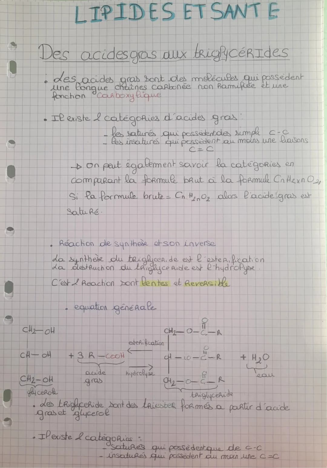 a
a
9
LIPIDES ET SANT E
Des acides gras aux triglycérides
Les acides gras sont des molécules qui possedent
une longue chaines carbonée non h