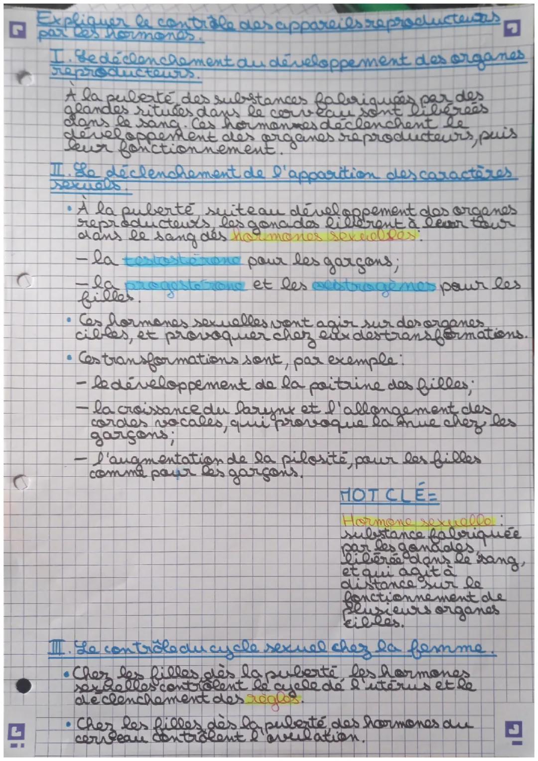 Expliquer le contrôle des appareils reproductentes
r par les hormones.
I. Se déclenchement au développement des organes
reproducteurs.
A la 