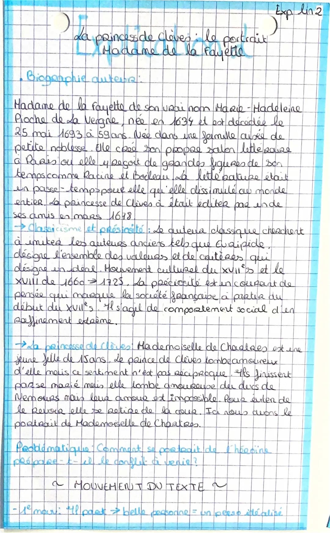 Explication linéaire le portrait de la princesse de Clèves (1/2) 