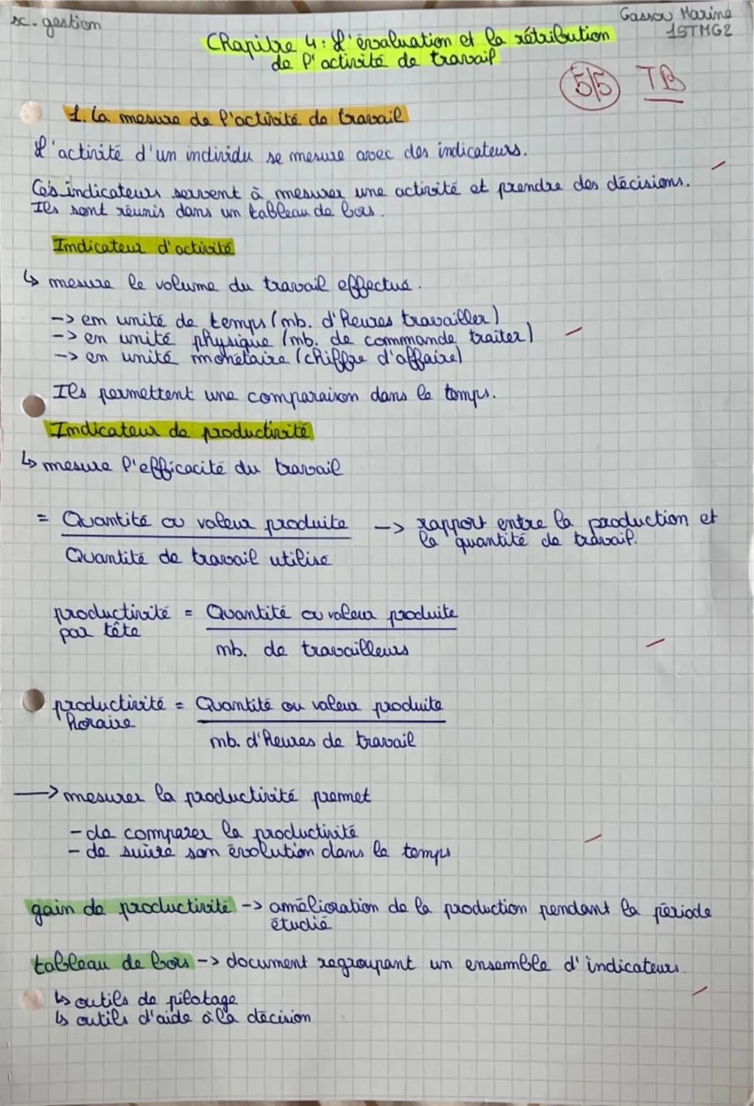 sc. gestion
Chapitre 4: & evaluation et la rétribution
de l'activité de travail
حا
1. La mesure de l'activité de travail
d'activité d'un ind