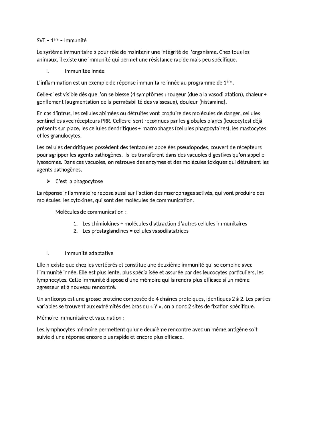 L'immunité innée et adaptative