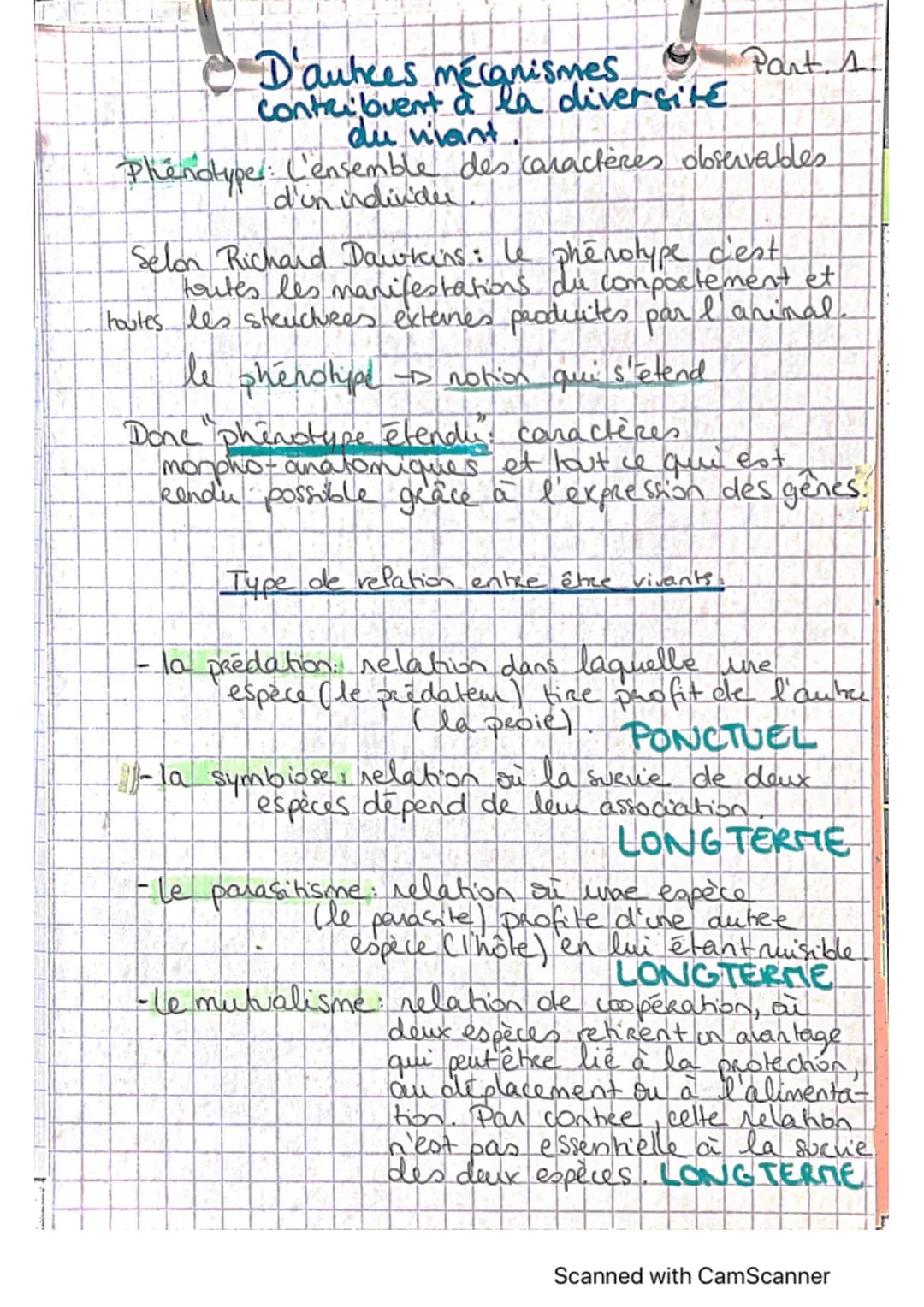D'auhces mécanismes.
contribuent à la diversité
du vivant.
Phenotyper: L'ensemble des caractères observables
d'in individer.
Part. A.
Selon 