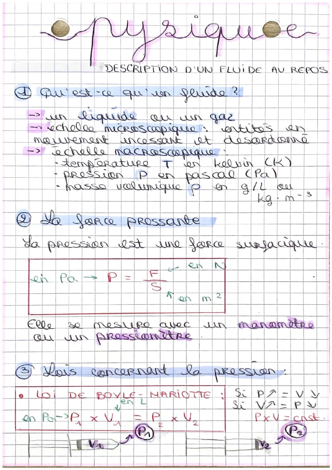 Pression, description d’un fluide au repos