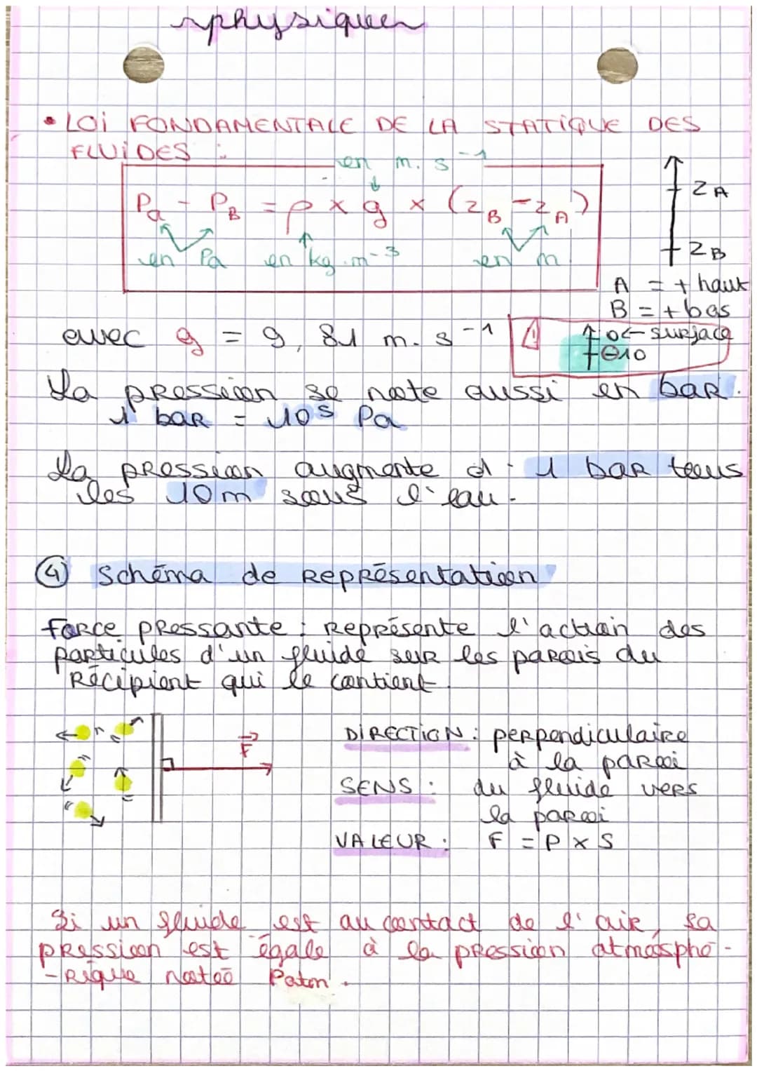 pysique
DESCRIPTION D'UN FLUIDE AU REPOS
④Qu'est-ce qu'un fluide ?
- un liquide ou un gaz
леп
→chelle microscopique: entites in
mouvement in