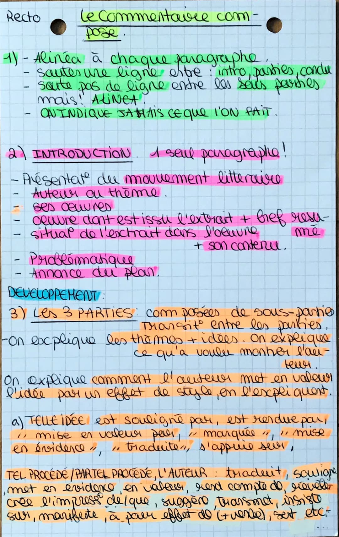 le Commentaire com-
pose.
1) - Alinéa à chaque paragraphe.
Sauter une ligne entre
Recto
-
-
1
-
2) INTRODUCTION. A seul paragraphe !
·Présen