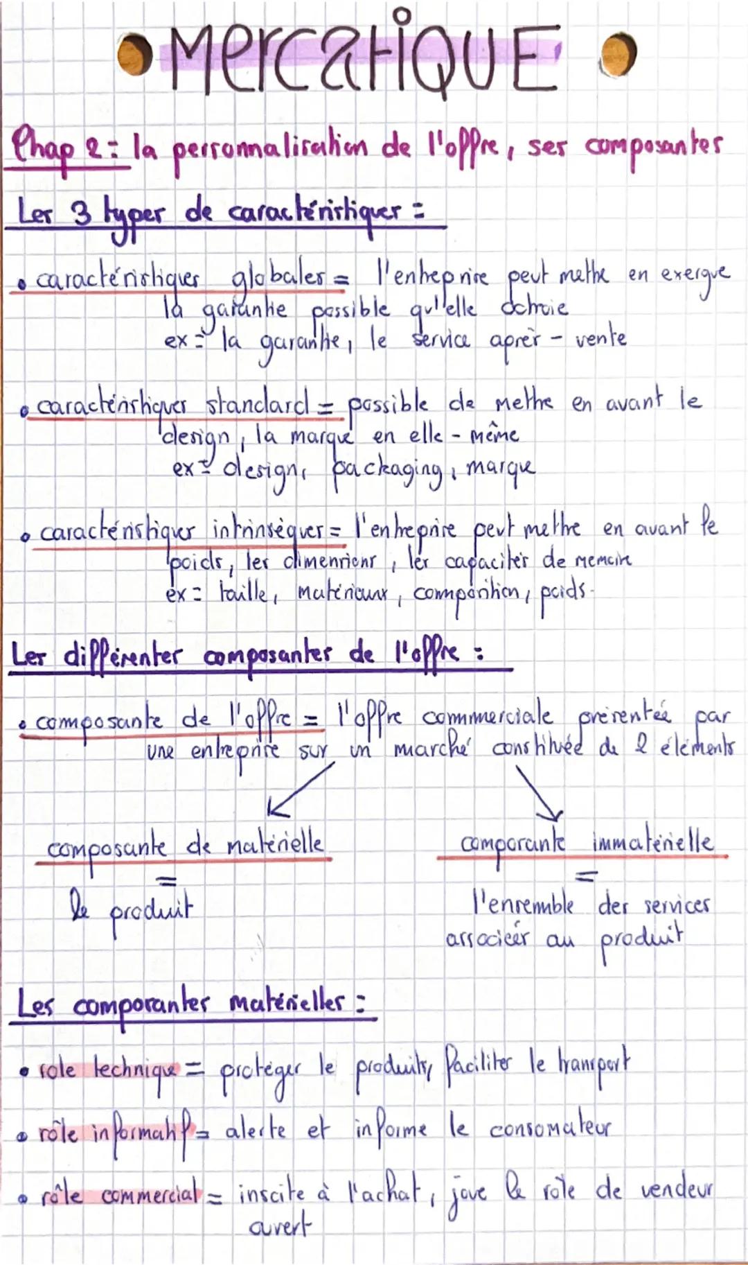 •MercatiQUE •
Chap 2: la personnalisation de l'offre, ses composantes
Ler 3
3 typer
de caractéristiquer =
caractéristiques globales = l'entr