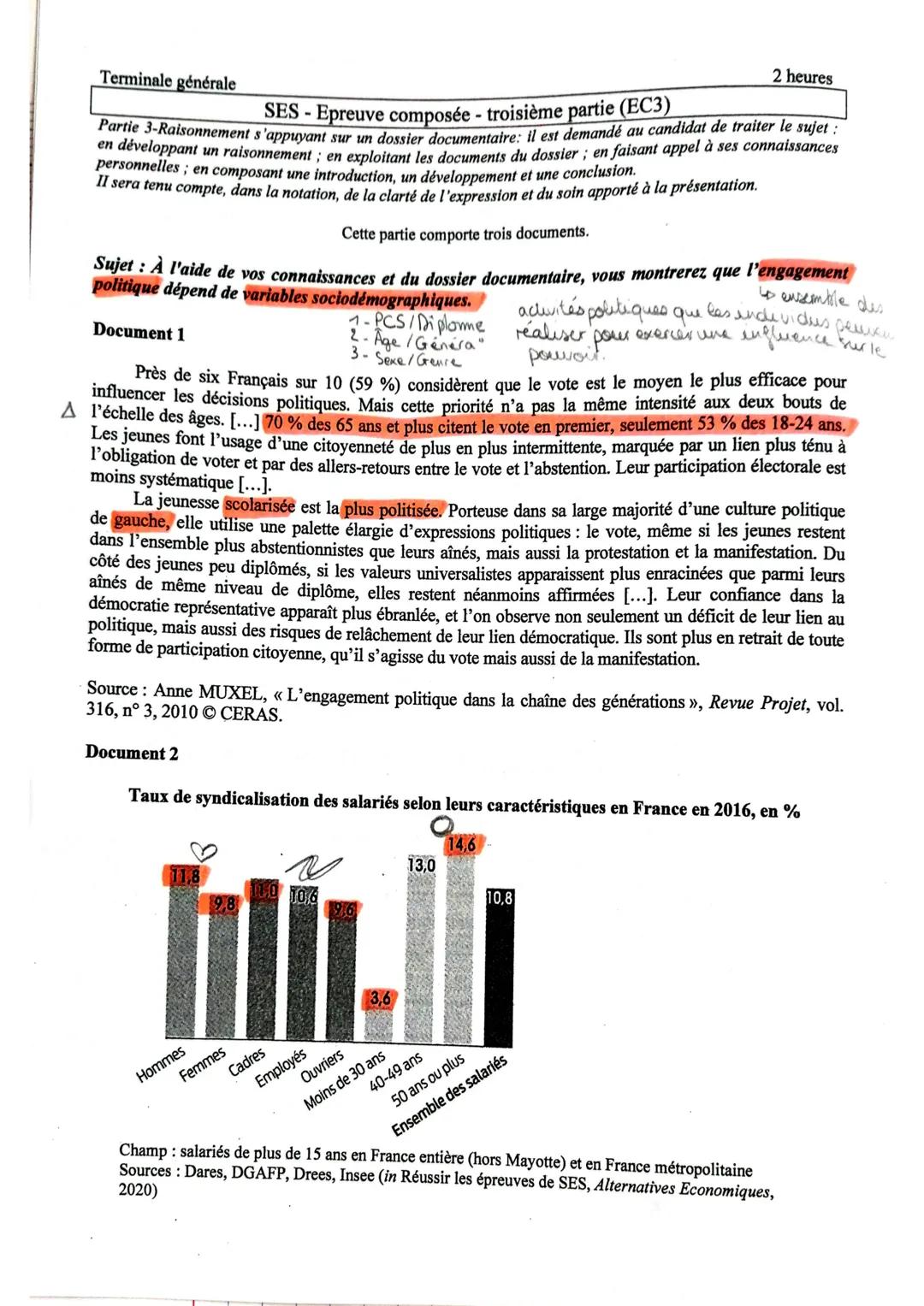 Terminale générale
SES - Epreuve composée - troisième partie (EC3)
Partie 3-Raisonnement s'appuyant sur un dossier documentaire: il est dema