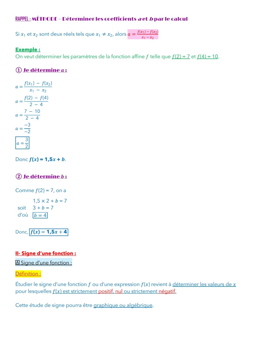 -2
Chapitre 10: Fonctions de références
-1
I- Fonction affine :
Définition :
Une fonction affine est une fonction définie sur R de la forme 