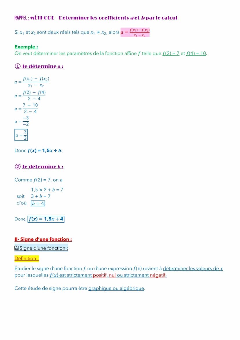 -2
Chapitre 10: Fonctions de références
-1
I- Fonction affine :
Définition :
Une fonction affine est une fonction définie sur R de la forme 