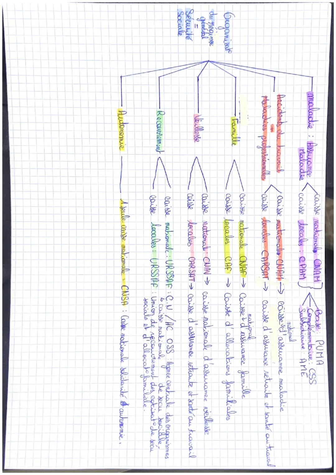 maladie: Assurance.
Caisse national CNAM
Base: PUMA
-Complémentaire: CSS
Subsidiaire AME
nistional
Maladie caisse locales: CPAM.
Accidents d