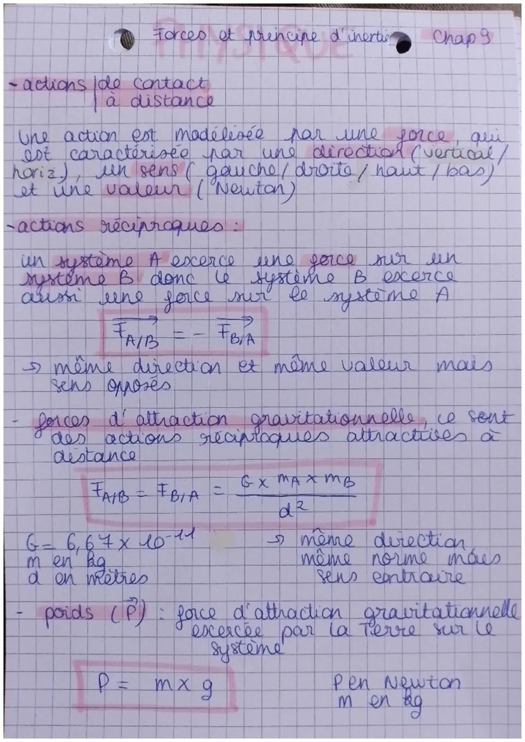 # Forces et principe d'inertie Chap 9

-actions Ide contact
à distance

Une action est modélisée par une force, qui
est caractérisée par une