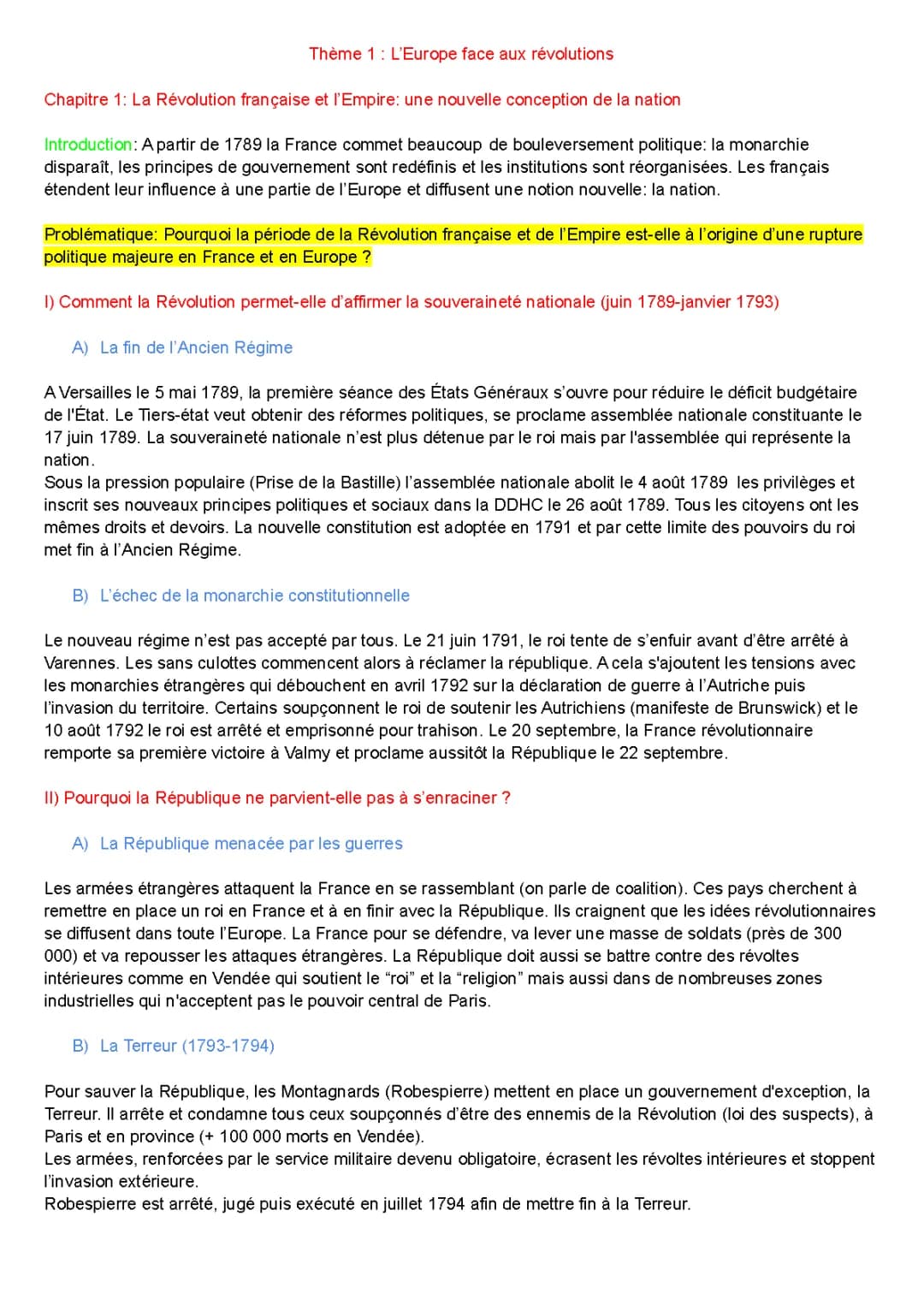 Contrôle corrigé sur la Révolution française et l'Empire (4ème) - Fiche de révision