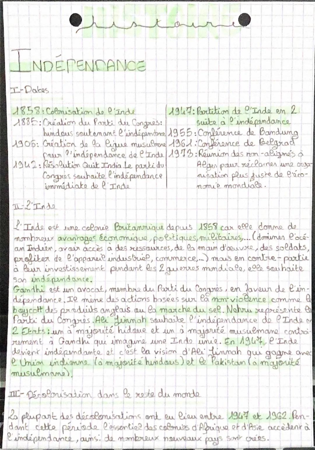 # INDÉPENDANCE

I-Dakes

1858: Colonisation de l'Inde
1885: Création du Parti de Congres:

1947: Partition de l'Inde en 2.
suite à l'indépen